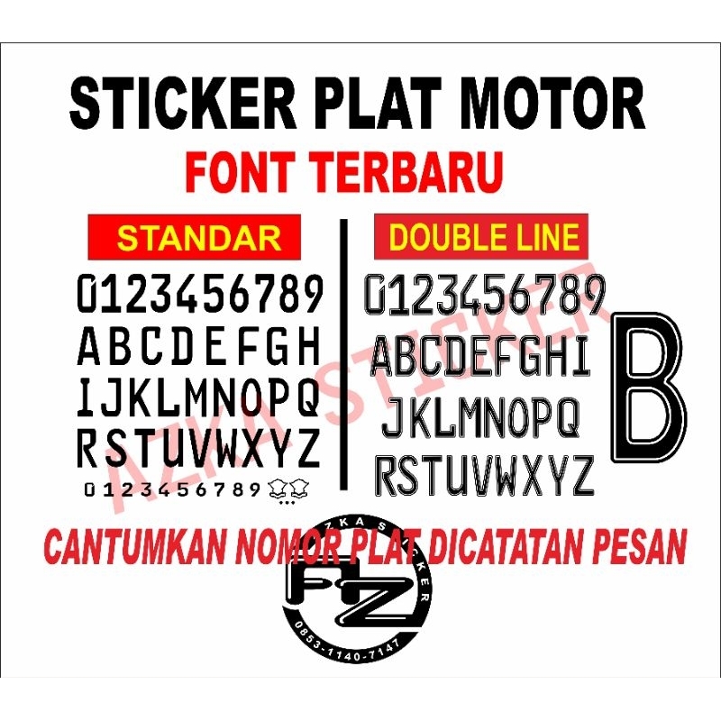 Sticker plat nomor MOTOR font baru