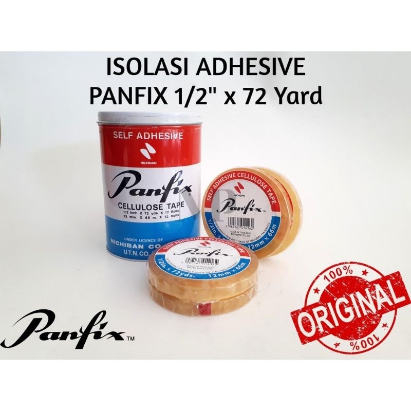 

Selotip / isolasi Panfix 1/2 Inch x 72 Yard 1 Kaleng ( 12 Rol )