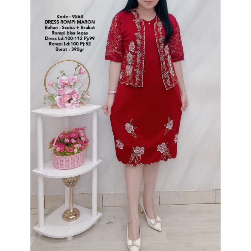 Dress rompi lepas bordir Scuba brokat seragam natal mewah cantik 9568 Mat : SCUBA & brukat Import