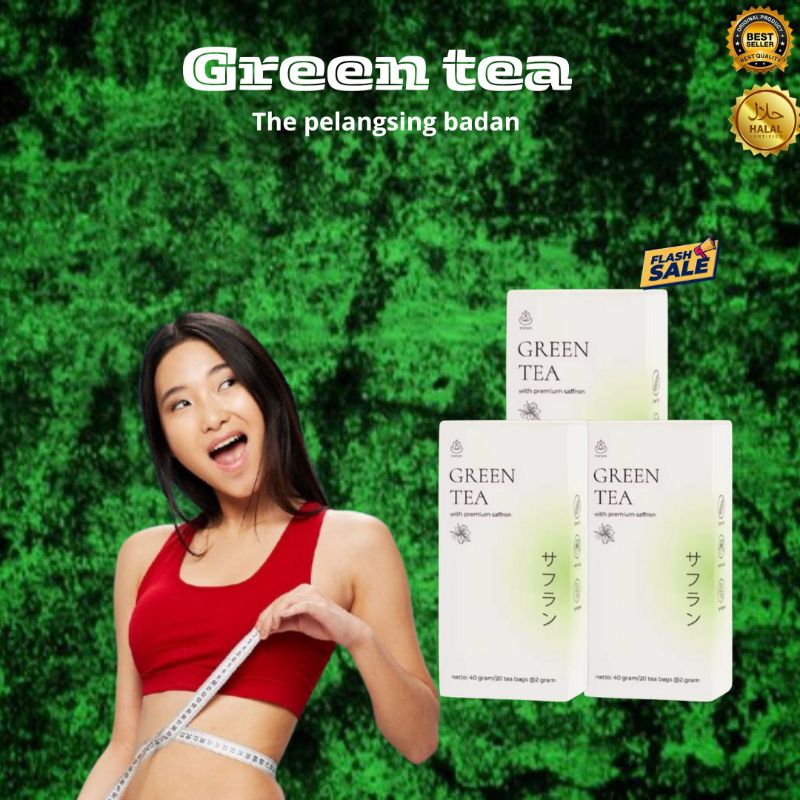 

TERLARIS PROMO!! 3pcs GREEN TEA SAFFRON PREMIUM TEH HIJAU MINUMAN PELANGSING BADAN