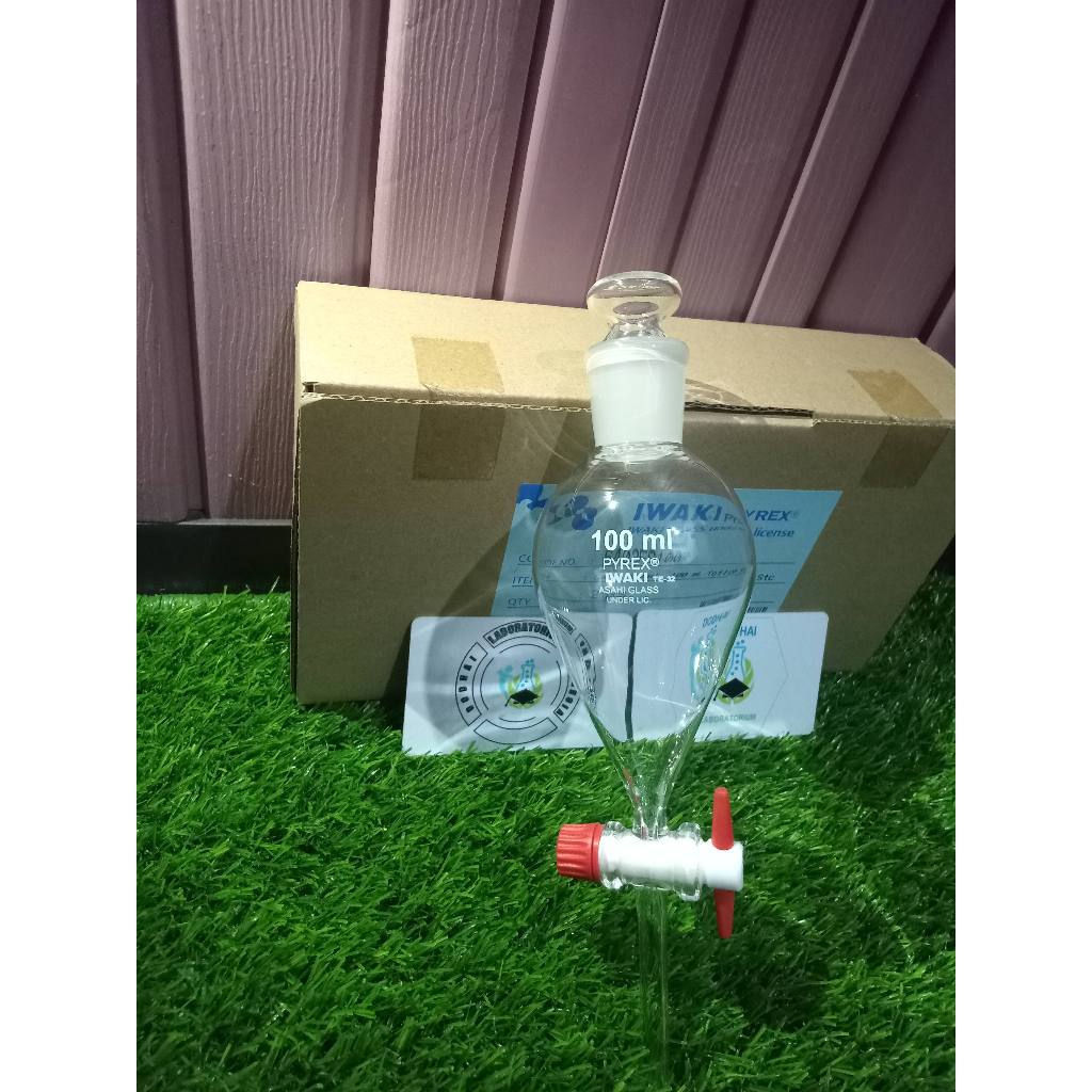 Corong pisah 100ml Iwaki, Corong pemisah, Separating funel 100ml Iwaki