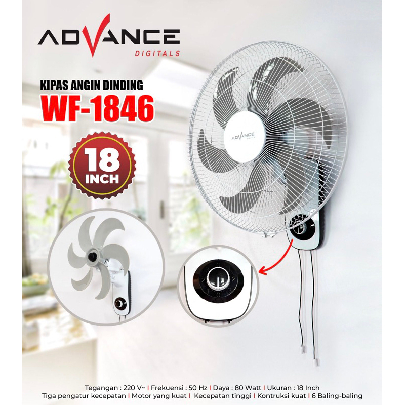 kipas angin dinding 6 baling wf 1846 advance kipas 18inch