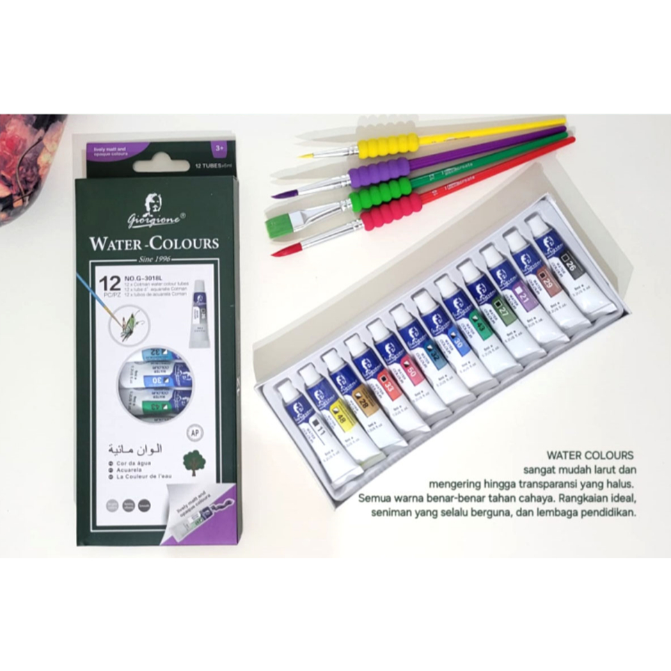 

BOBOMART GIORGIONE WATER-COLOURS CAT AIR 1SET 12PCS PENSIL WARNA CAT AIR FULL SET ALAT LUKIS VTEC MURAH