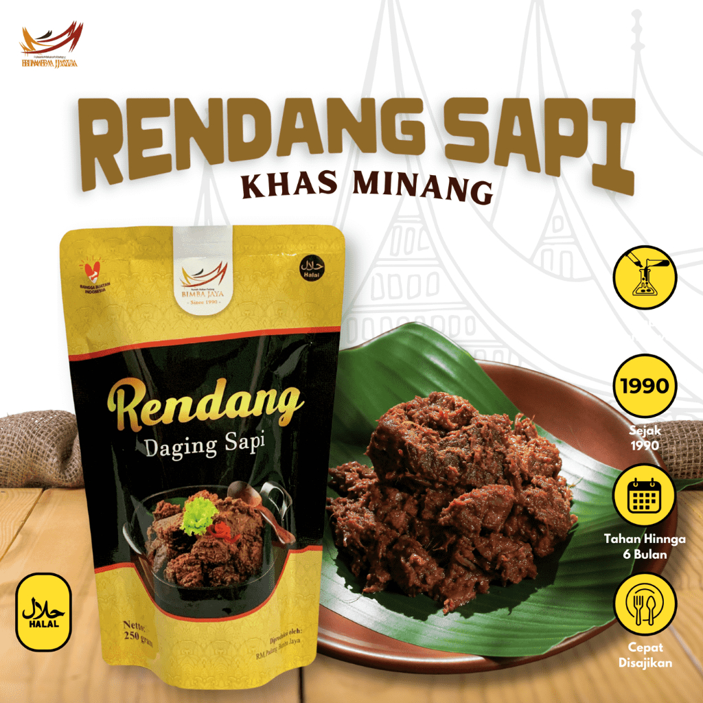 

Rendang Daging Sapi Asli Minang Padang Sachet Instan Siap Saji Tahan Lama Kemasan 300 gr BIMBA JAYA