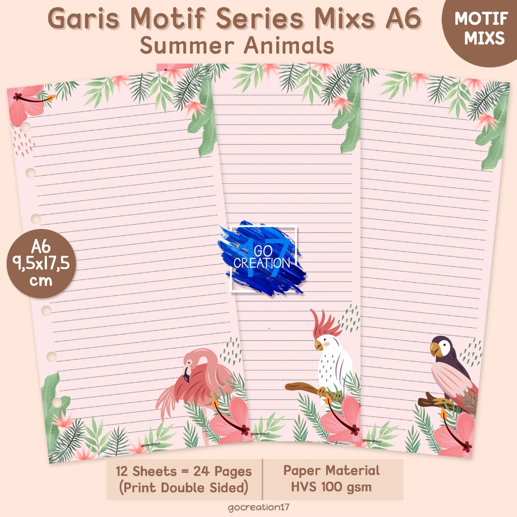 

Buku Planner Refill Kertas Binder Note Garis Summer Animals Series 01 Motif Premium A6