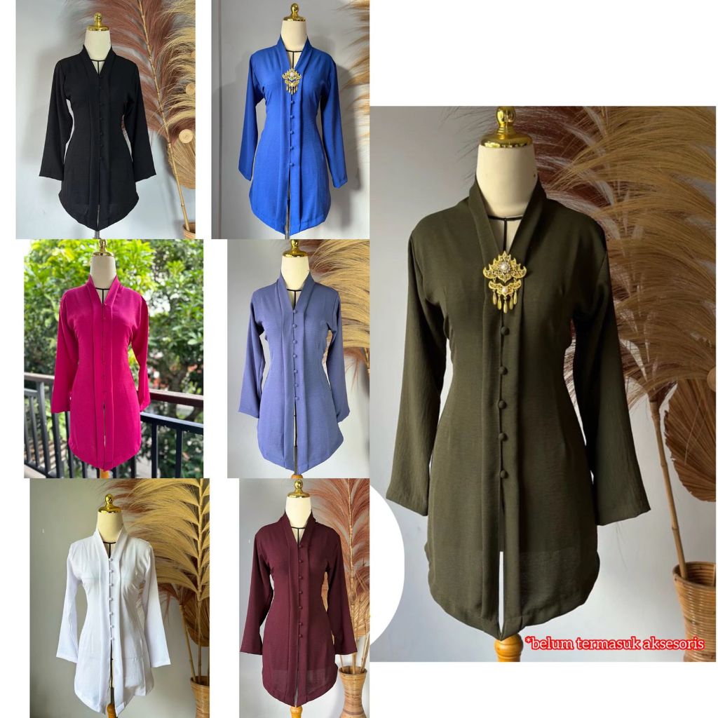 Kebaya Tunik Modern Panjang Wanita Muslim Polos Melar Kancing Depan Busui Friendly Terlaris Atasan K