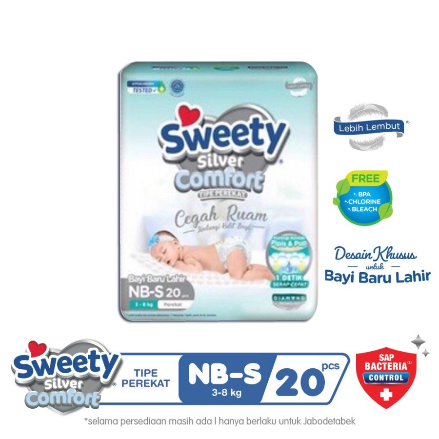 SWEETY SILVER COMFORT NB-S 20's / POPOK BAYI S ISI 20PCS