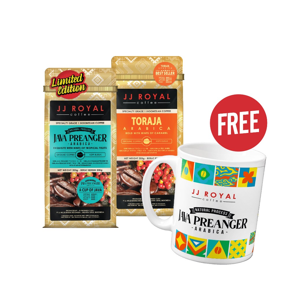 

Bundling Mix Kopi JJ Royal Java Preanger Arabica +Toraja Arabica Free Mug