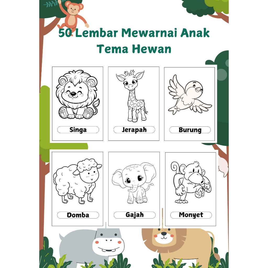 

50 Lembar Mewarnai Anak - Anak Tema Hewan
