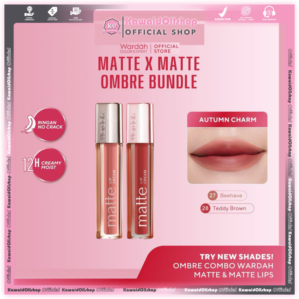 PAKET OMBRE Wardah Exclusive Matte Lip Cream Matte Lip cream + Matte Lip cream