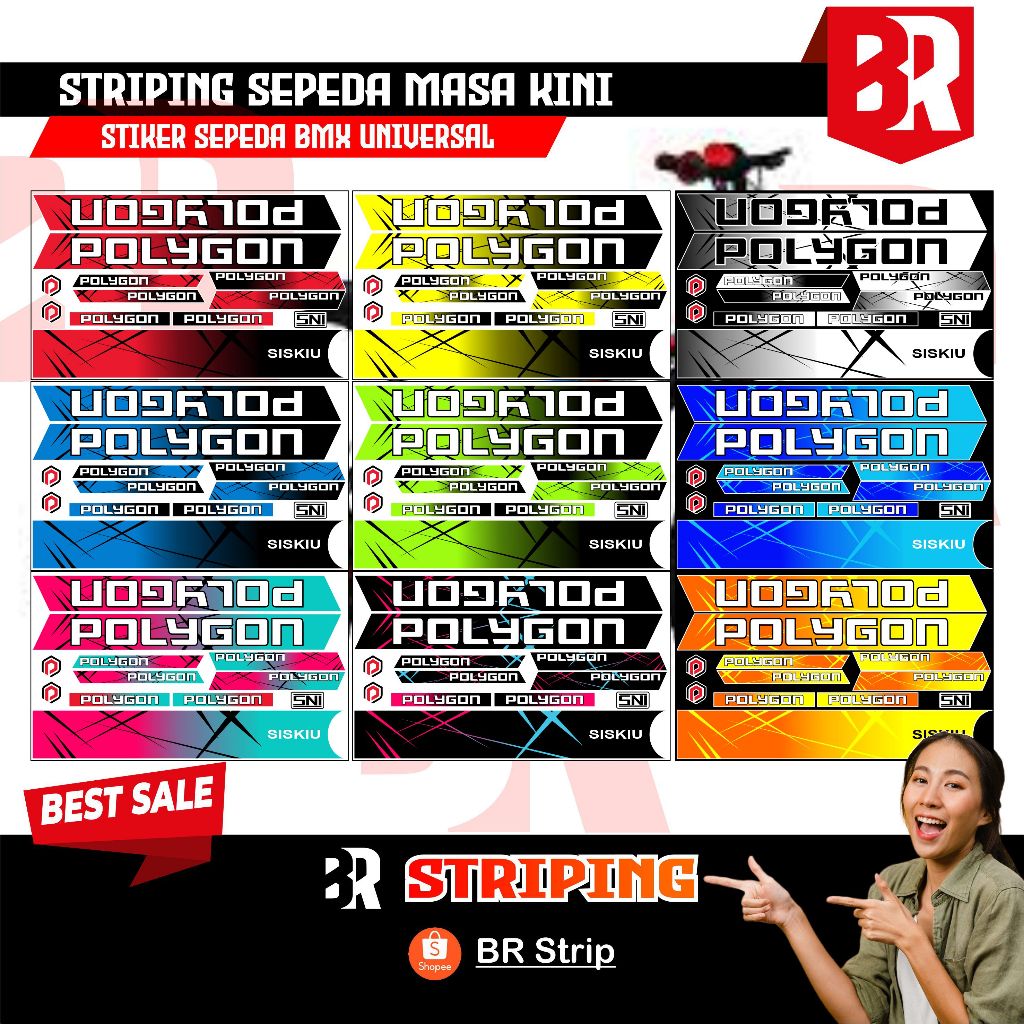 NEW stiker striping sepeda polygon BMX 18 20 decal glossy lentur anti air