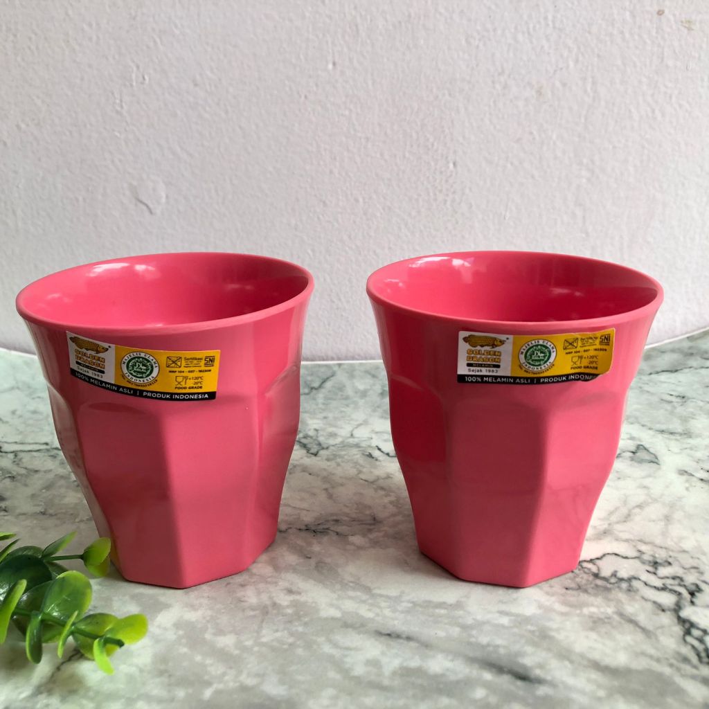 {2 PCS } Gelas model belimbing B0501 warna merah muda/Fink gelas 280 ml melamin Golden dragon