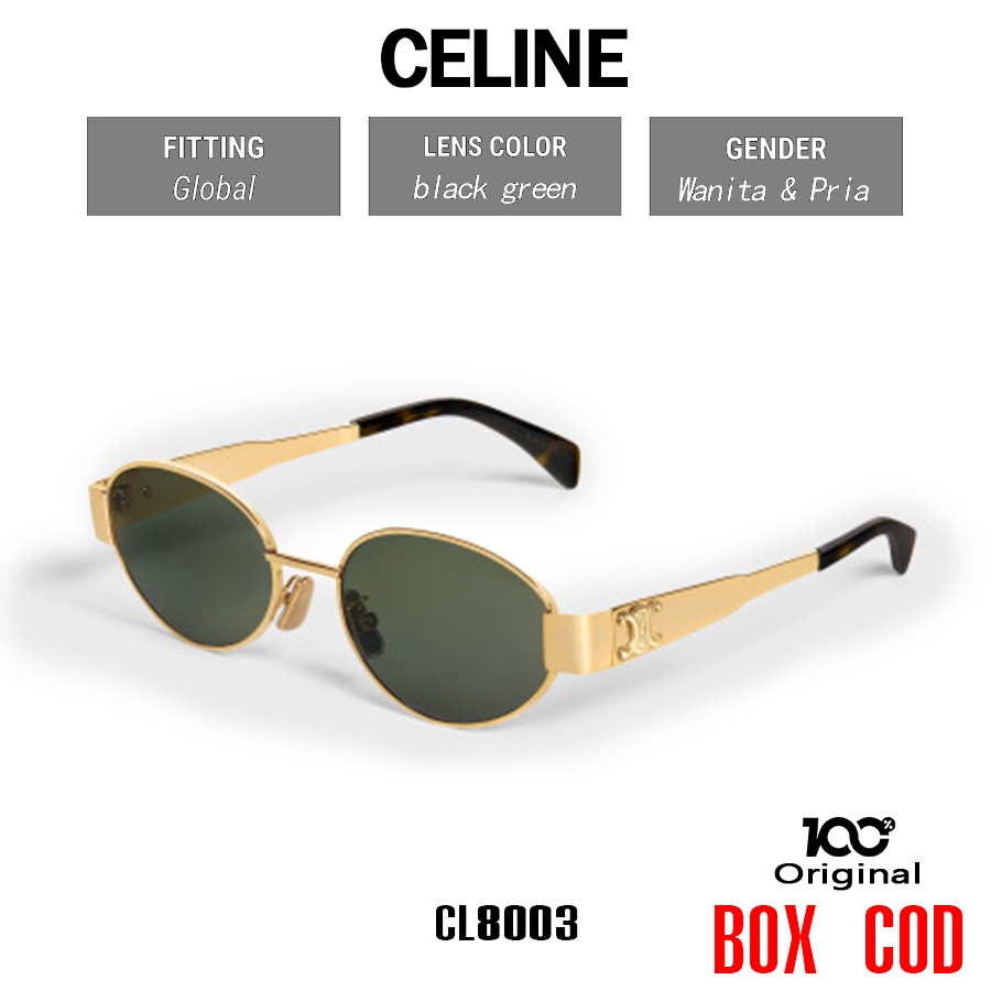 100% Original Kacamata Hitam CELINE Sunglasses TRIOMPHE METAL CL8003 Polished Black Wanita Pria