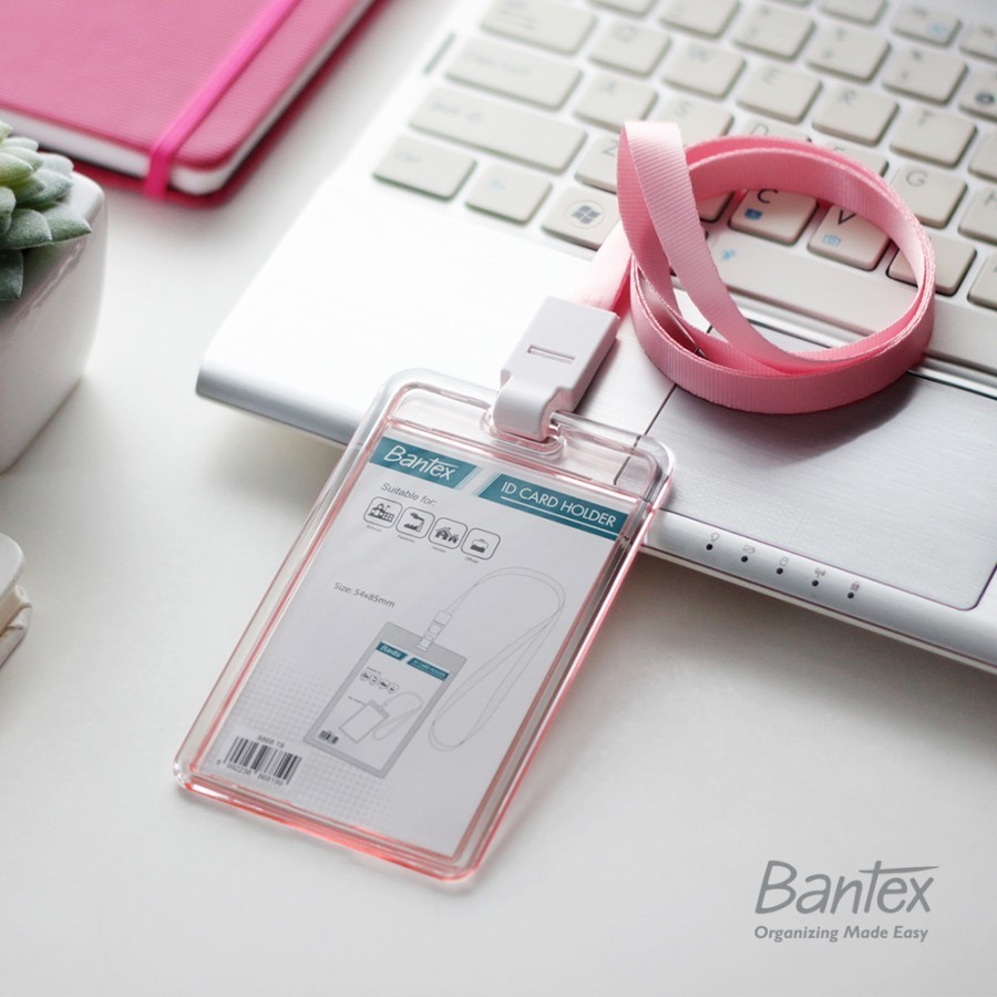 

ID card case holder PINK Bantex 8868 potrait lanyard