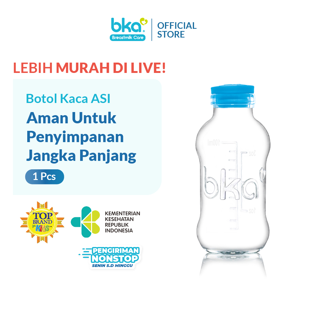 BKA Botol Kaca ASI 100ml 1 Pcs - Botol Tempat ASIP Sertifikasi KEMENKES| Perlengkapan Ibu Menyusui