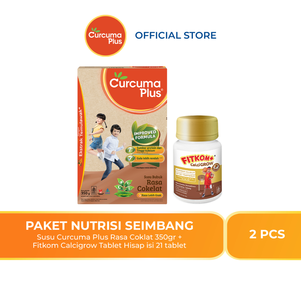 

Paket Nutrisi Seimbang (Susu Curcuma Plus Rasa Coklat 350gr dan Fitkom Calcigrow Tablet Hisap untuk Pertumbuhan Optimal isi 21 tablet)