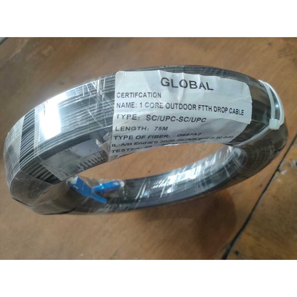 Global , Kabel FO Precon 75 meter Dropcore 1 Core 3seling Fiber Optik 75M FTTH CATV SC UPC