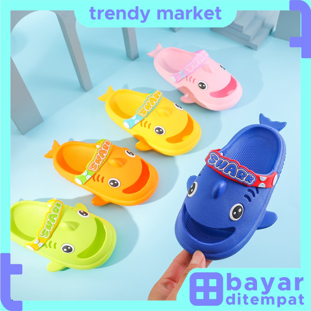 TrendyMarket COD Sendal Anak Motif Ikan Hiu Lucu Sandal Slip On Motif Shark Selop Anak Produk Import