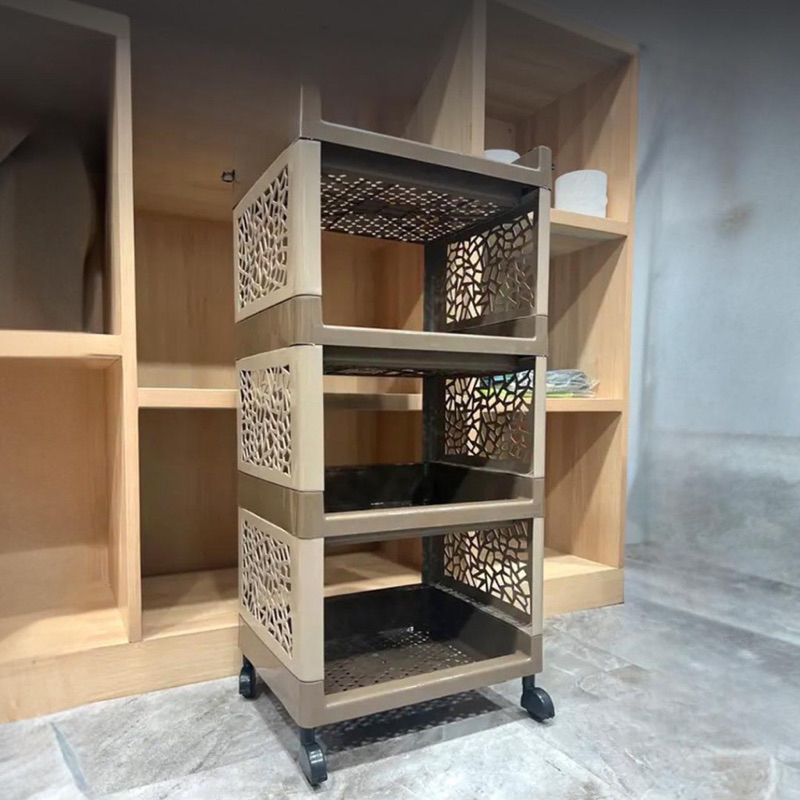 Rak Serbaguna Troli Roda 4 Susun Rak Penyimpanan Multifungsi Lemari Susun Rak Yoyo 4 Tingkat Rak Dap