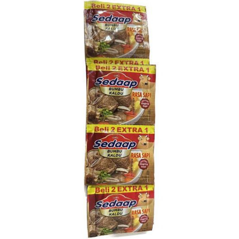 

SEDAAP BUMBU KALDU PENYEDAP RASA SAPI KEMASAN SACHET 9 GRAM 1 RENCENG (12 PCS)