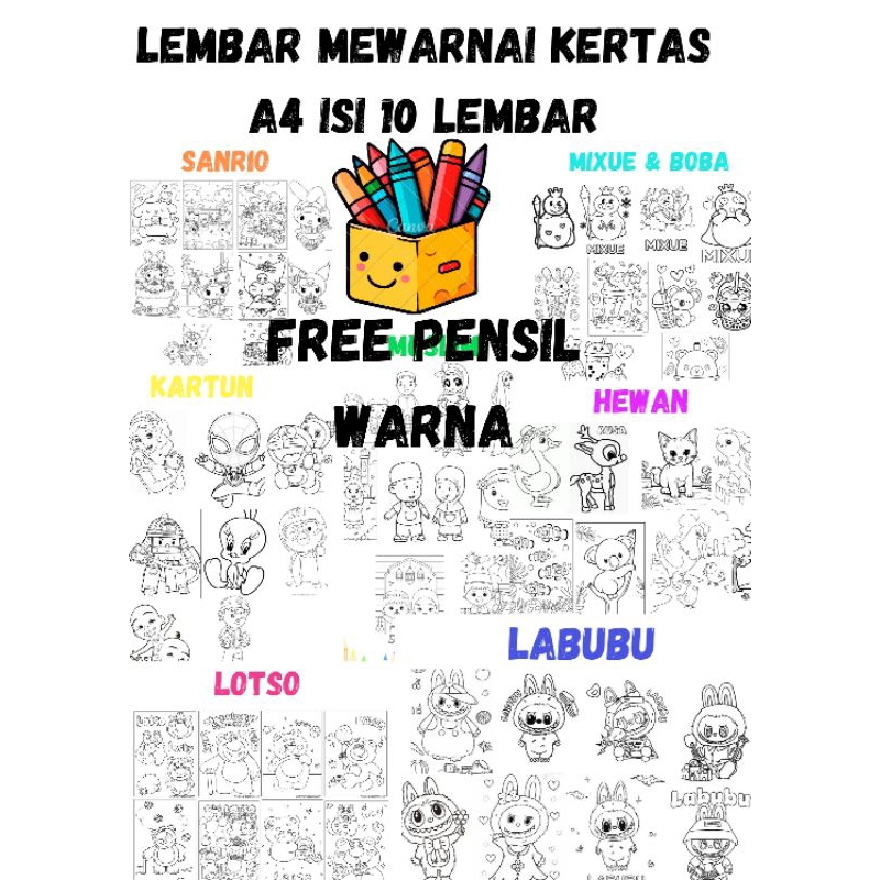

Kertas lembar HVS A4 isi 10 lembar Free PENSIL WARNA