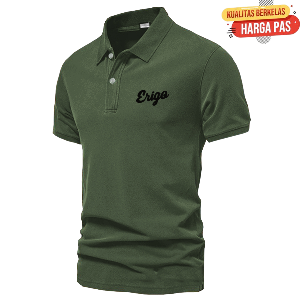 Baju Distro Style Polo Kerah Erigo Text Hitam Kaos Polo T Shirt Denim Premium Quality Atasan Pria Wa