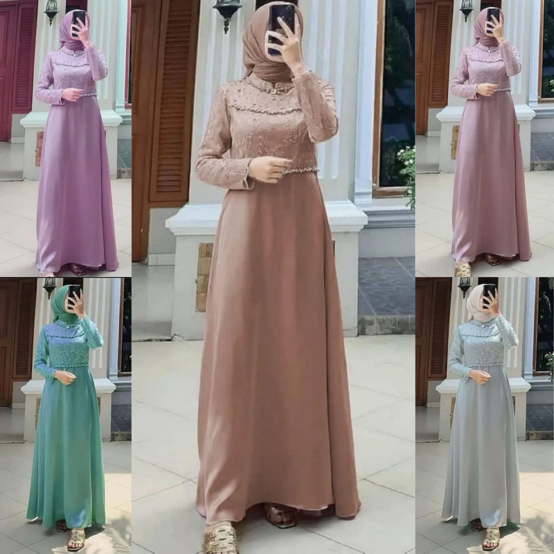 sonia dress gamis wanita terbaru gamis maxmara gamis warna hijau sage kombinasi brokat payet handmad