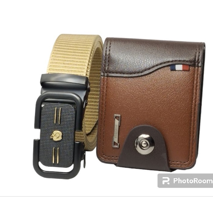 MALL Sabuk Gesper Pria NYLON Canvas rell Plus Dompet Mini Mortega kepala besi aloy tebal