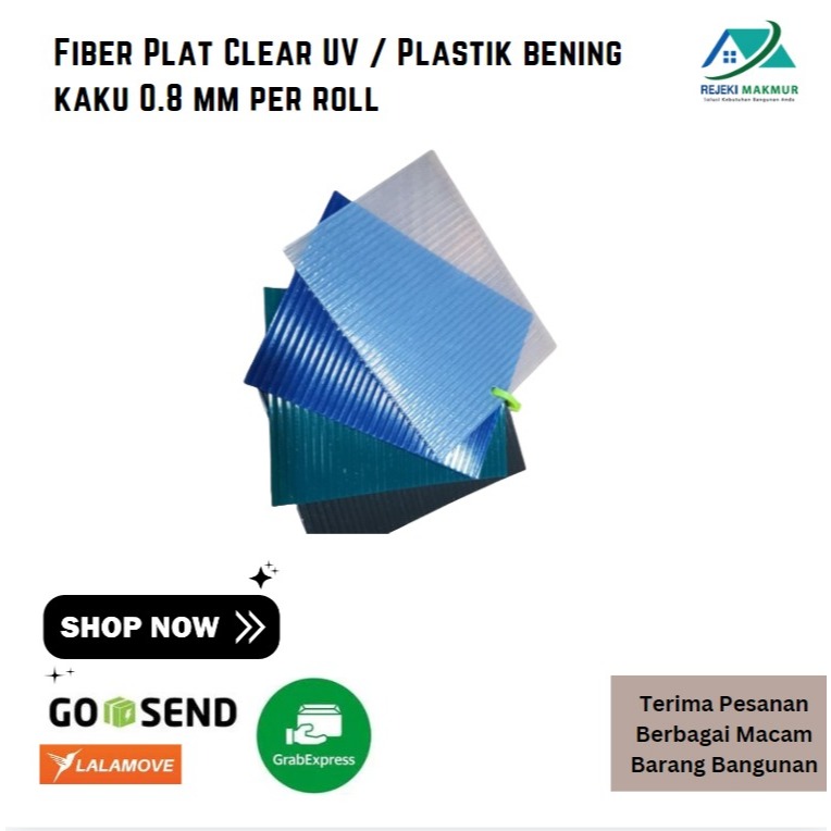 Fiber Plat Clear UV / Plastik bening kaku 0.8 mm   per roll