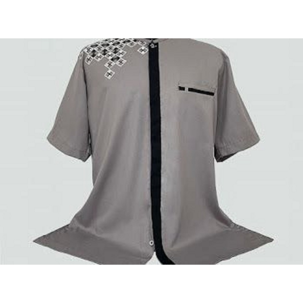 Baju Koko Hisyam Silver Jumbo BigSize 6XL XXXXXXL Atasan Muslim Pria Bordir Lengan Pendek Katun Twil