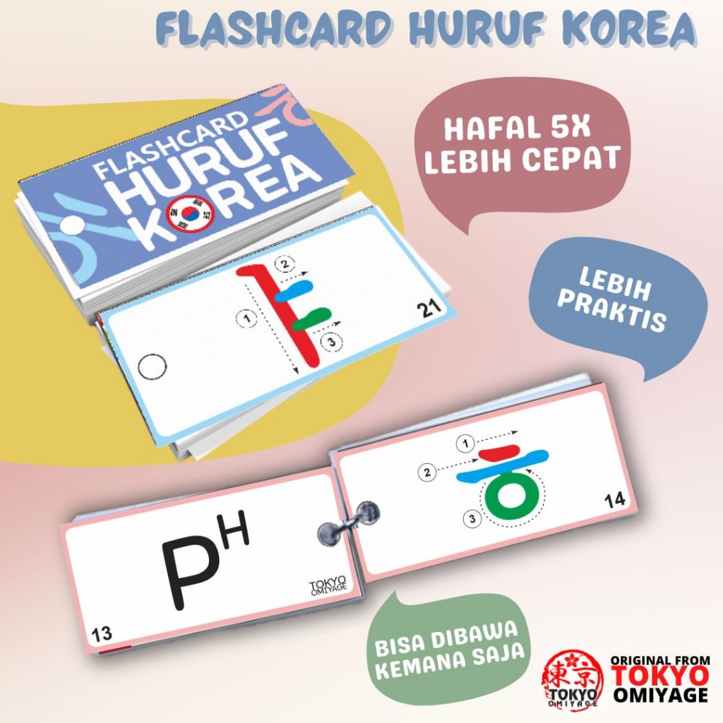 

FLASHCARD HURUF KOREA HANGUL / POSTER HANGEUL / PEMBATAS BUKU / OLEH-OLEH JEPANG TOKYO OMIYAGE