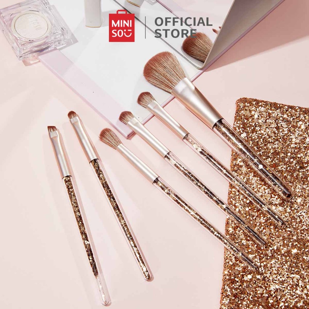 Miniso Kuas Rias Dengan Tas Ritsleting Makeup Brushes Sikat Lembut dan Nyaman Canggih Kuas Bedak Tab