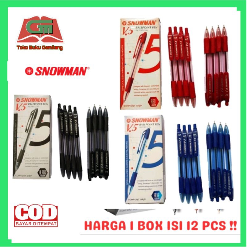 

BALLPOINT / PULPEN SNOWMAN V5 1 PAK ISI 12 PCS