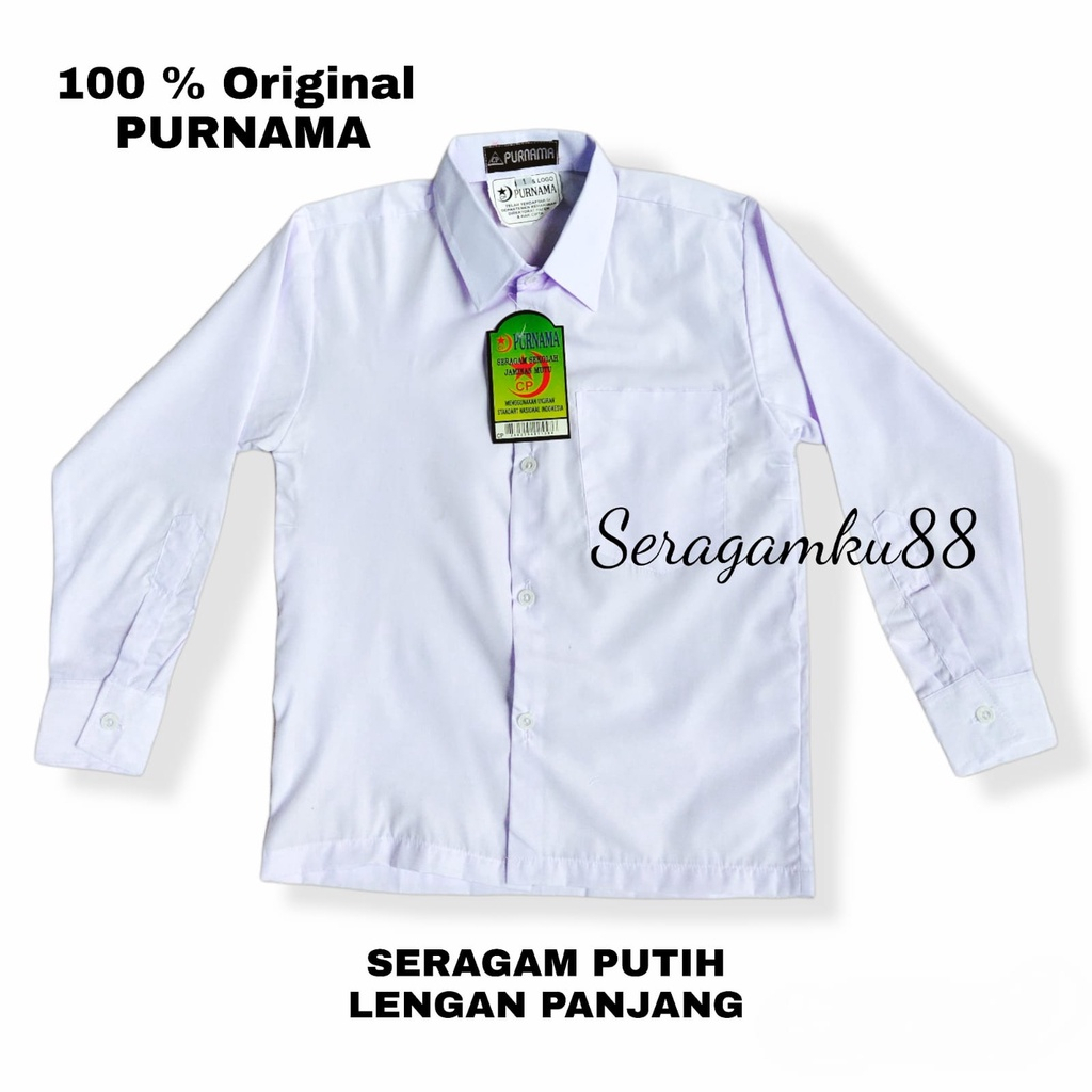 Seragam sekolah Merek PURNAMA ORIGINAL Kemeja  putih panjang   / SERAGAM SD SMP SMA OSPEK KULIAH KER