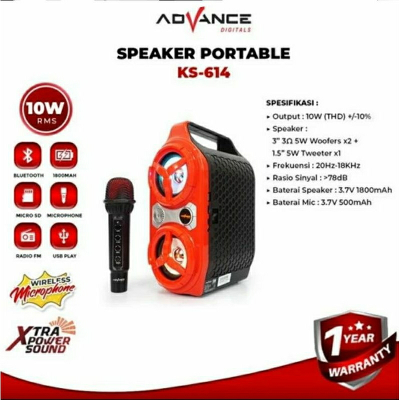 Advance KS-614 Portable Speaker Bluetooth Free Mic Garansi Resmi SNI