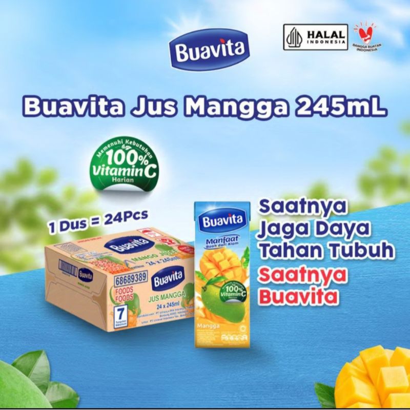 

Buavita jus buah asli mangga satu karton isi 24x245ml exp october 2025