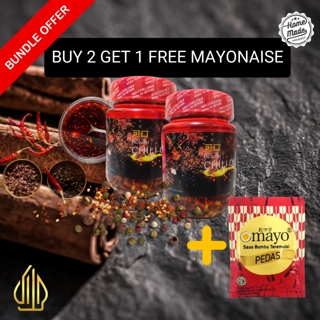 

PAKET 2 CHILI OIL + 1 MAYO SACHET/ PROMO CHILI OIL HALAL PEDAS TERMURAH 200 ML