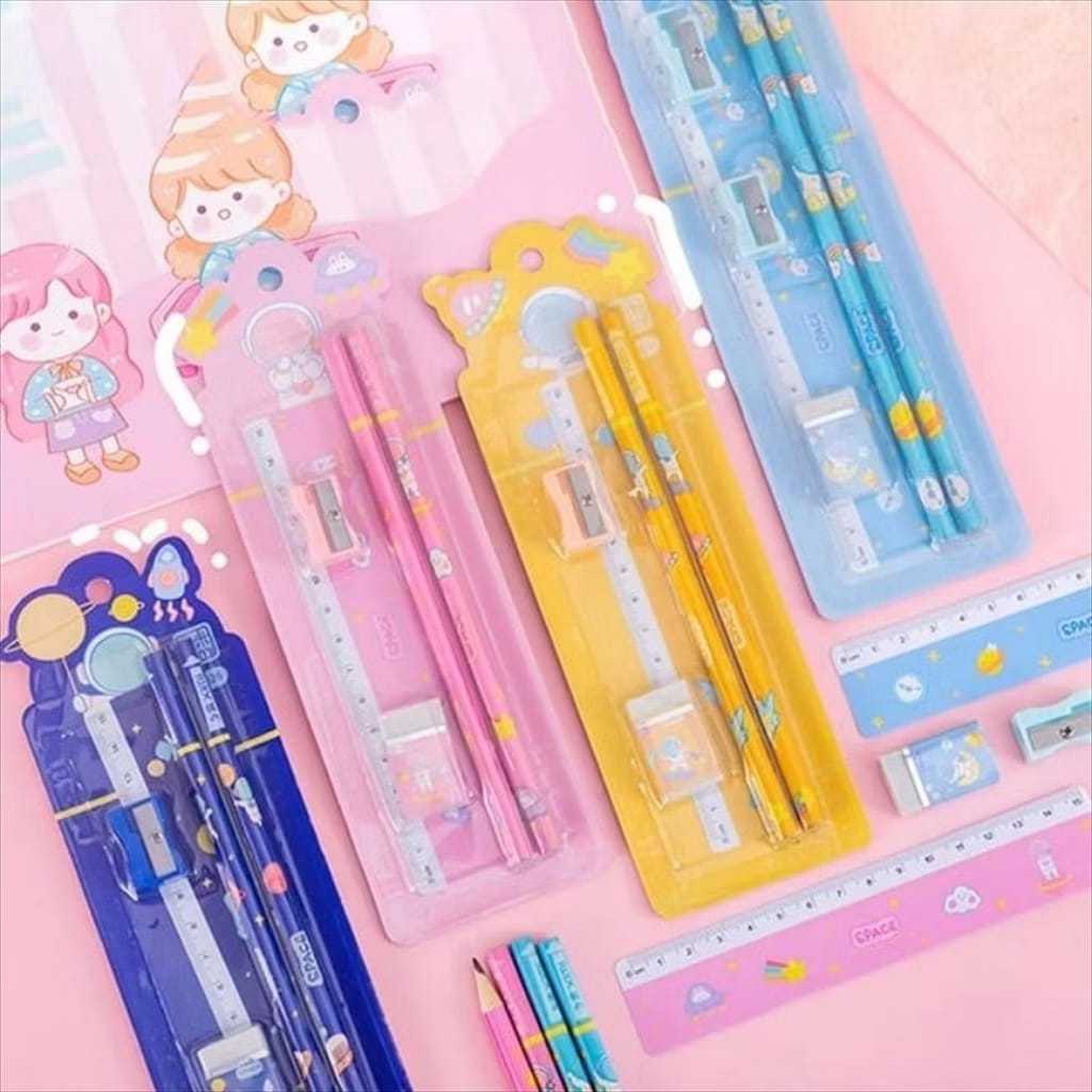 

5in1 Set Paket Alat Tulis Stationery Set Sekolah anak karaktet lucu cocok untuk souvenir kado ulang tahun anak perempuan laki laki karakter kartun