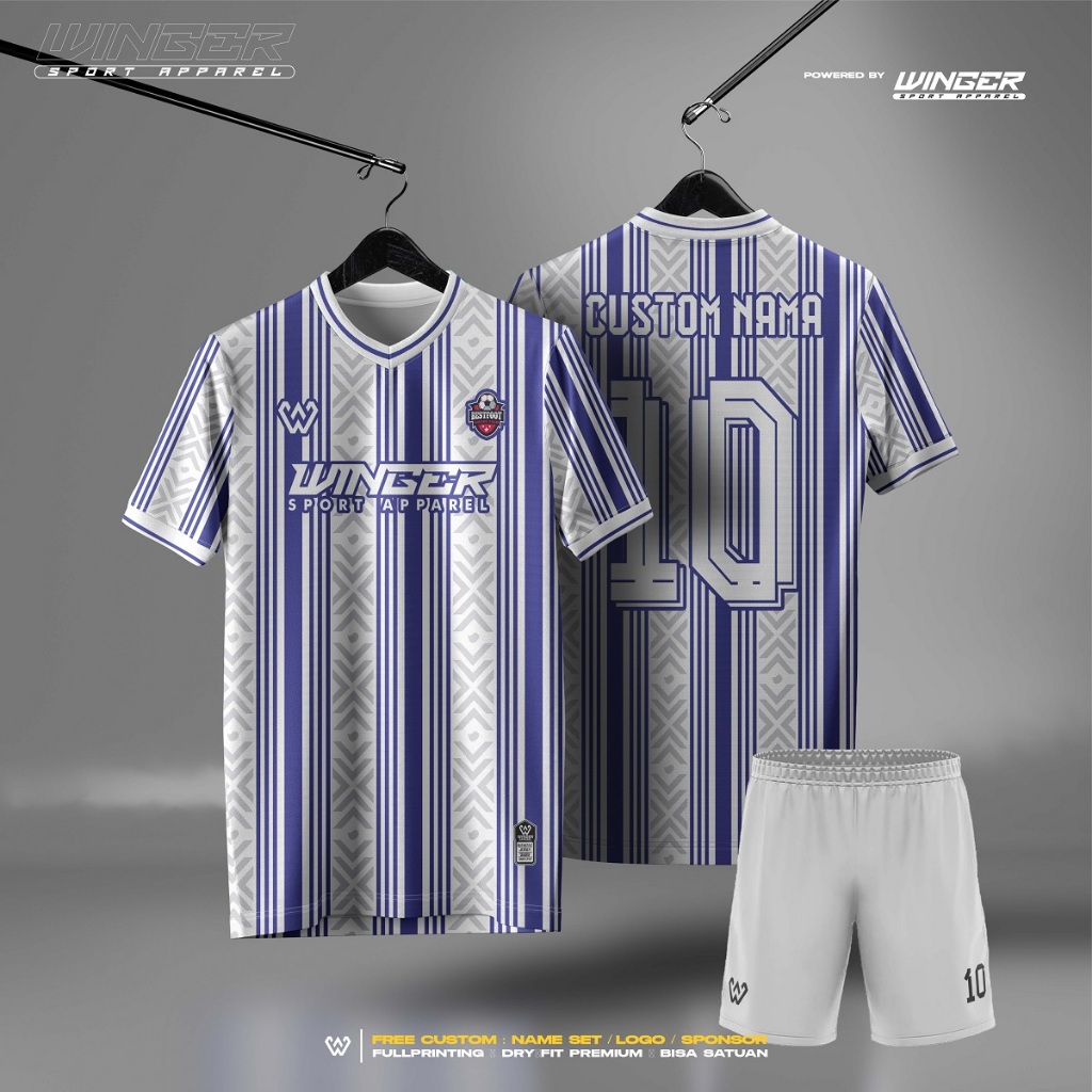 Baju Olahraga Jersey Futsal Bola Volly Full Printing Motif White And Purple Clasik Free Name Set F76