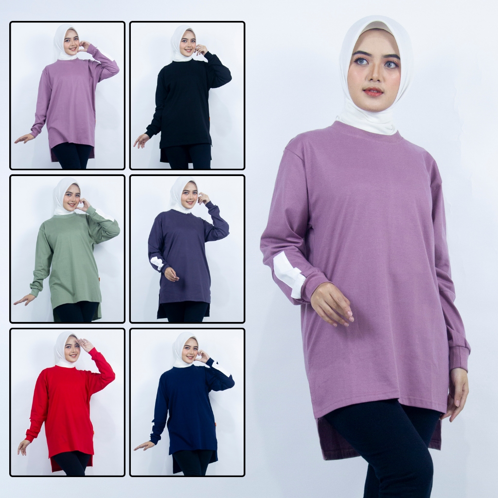 Tunik Tunic Blouse Kaos Atasan Wanita Jumbo Polos Lengan Panjang Bahan Katun Cotton Combed 20s