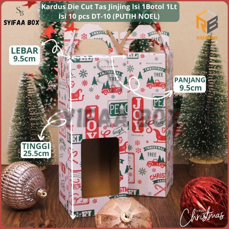 

( 10 pcs ) Box Jinjing Botol Kale 1 Liter Kardus Tenteng Kemasan Hampers Packaging Motif Putih Natal