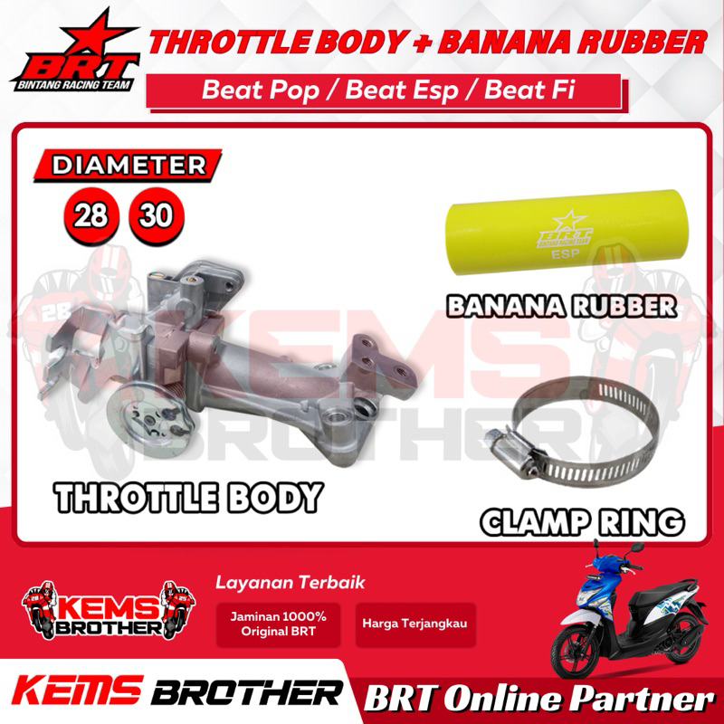 TB THROTTLEBODY ORIGINAL BRT BEATPOP BEAT ESP BEAT FI 28MM 30MM BANANA RUBBER VELOCITY & INTAKE