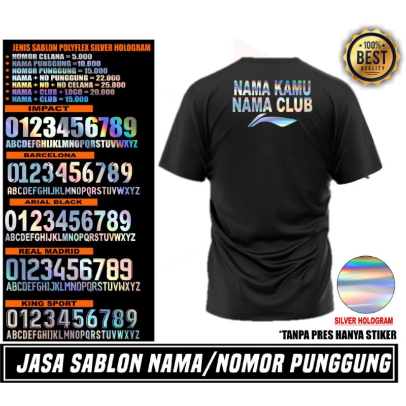 

jasa sablon POLYFLEX nama nomor punggung nomor celana AKSESORIS PAKAIAN JERSEY