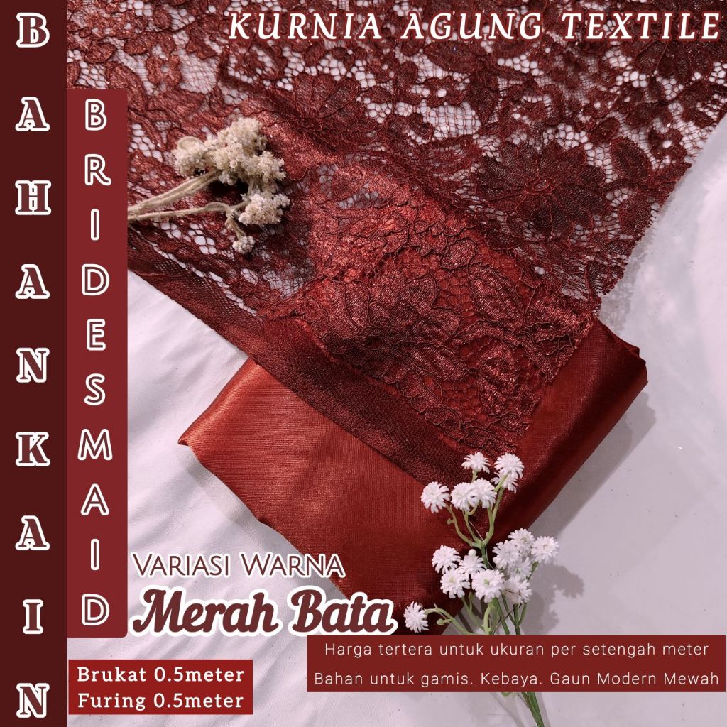 1/2 Meter Kain Satin Silk Brokat warna MERAH BATA / TERACOTA Bahan Seragam Bridesmaid Keluarga Lamar
