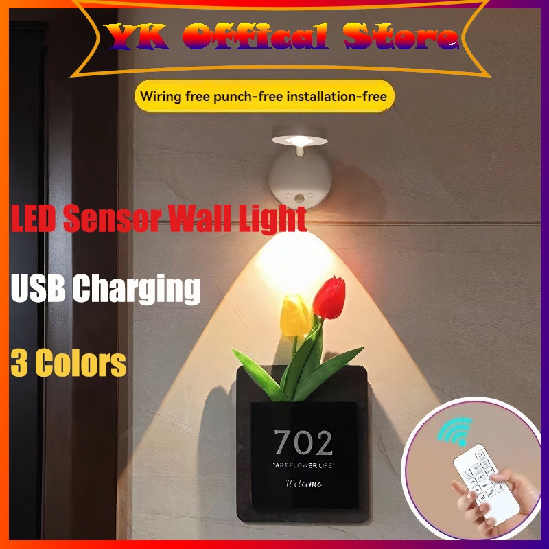 1PC 3 Warna Lampu Malam Led Lampu Sensor Lampu Dinding Indoor Lampu Rechargeable Usb Kamar Tidur Aes