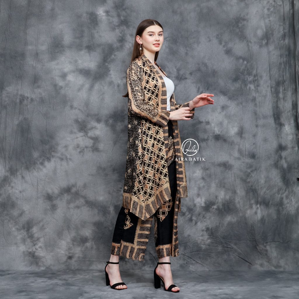AIRA BATIK - Masayu Set Long Outer Rok Lilit & Celana Batik Viscose Modern Premium