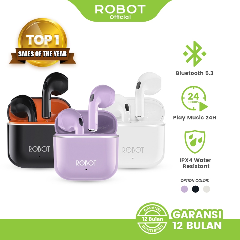 Robot TWS Wireless Earphone Airbuds T50S Original BT 5.3 True Wireless Headset Bluetooth Earbuds IPX