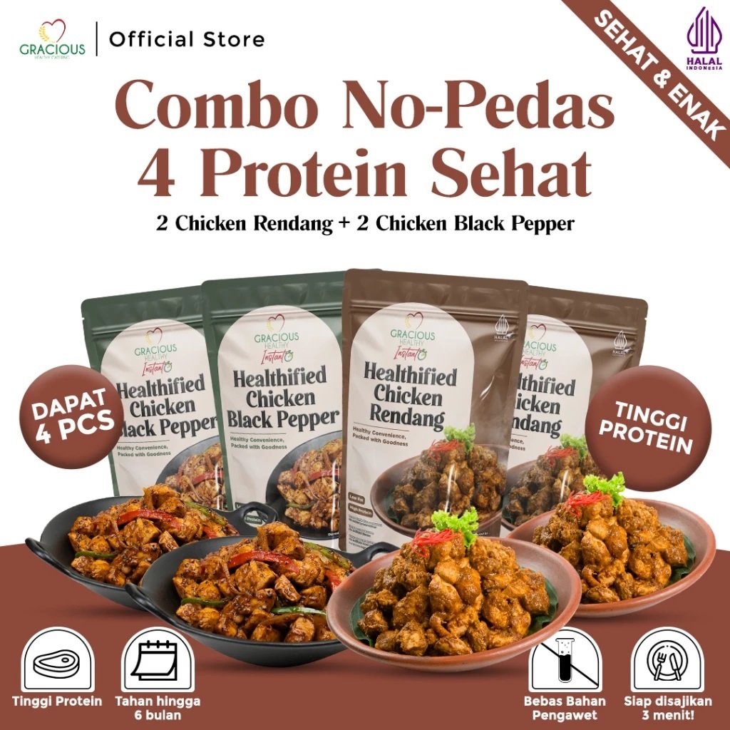 

Combo No-Pedas 4 Protein Sehat | 2 Chicken Rendang + 2 Chicken Black Pepper