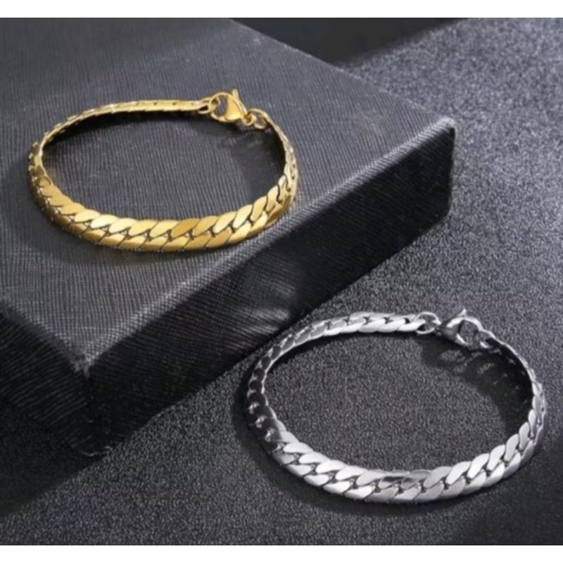 gelang titanium silver dan gold model sisik naga polos untuk pria dan wanita