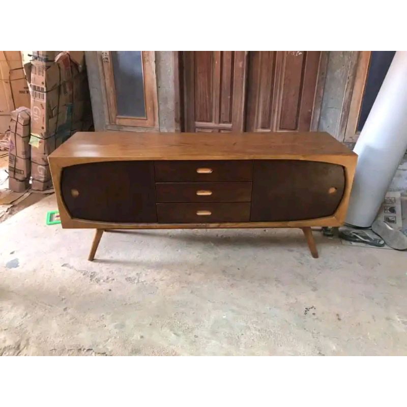 Buffet bufet bifet tv meja tv kayu jati 2 pintu laci 3 150 180 200 cm antik jepara mebel lemari alma